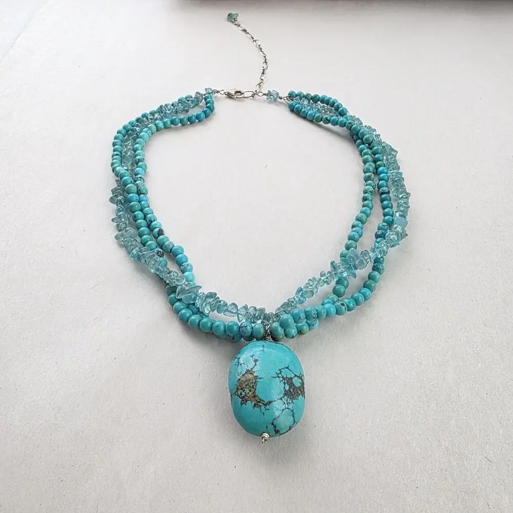 Handmade 925 Stamped Sterling Silver Choker Necklace‎ Turquoise Aquamarine New